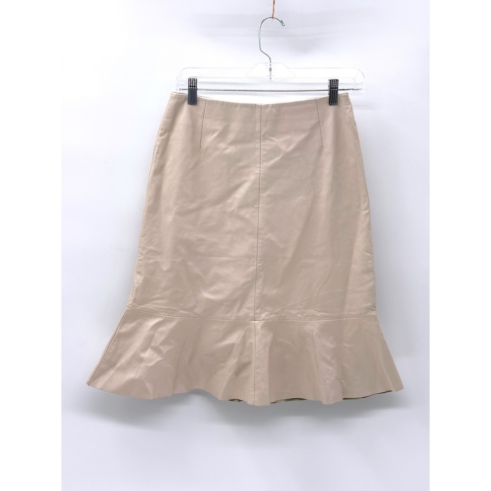 Vintage Margaret Godfrey Leather Skirt Flare Women Size 4 Off White Cream Short‎